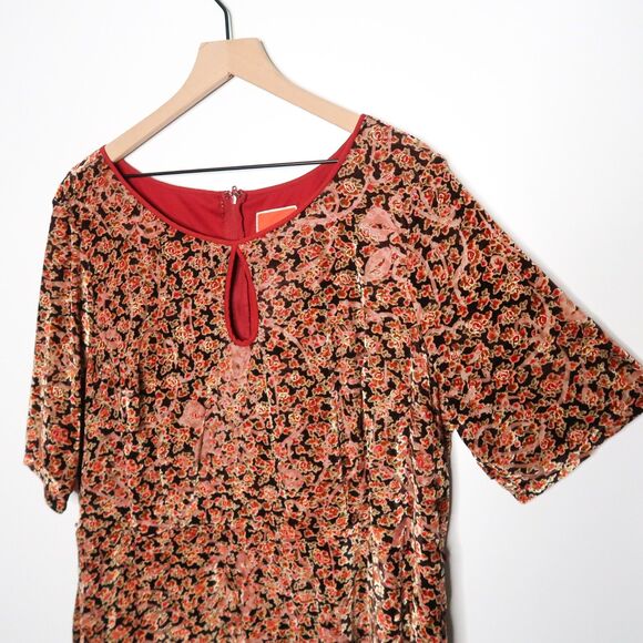 ModCloth Womens Velour Dress Plus Size 4X Red Gold Brown Floral‎ Event Cocktail - Picture 8 of 13